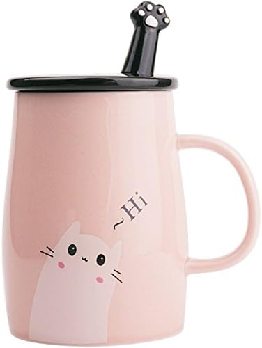 Angelice Home Cute Kitty Mug Funny Ceramic Cofffee Mug with Stainless Steel Paw Spoon, Novelty Coffee Mug for Crazy Cat Lovers