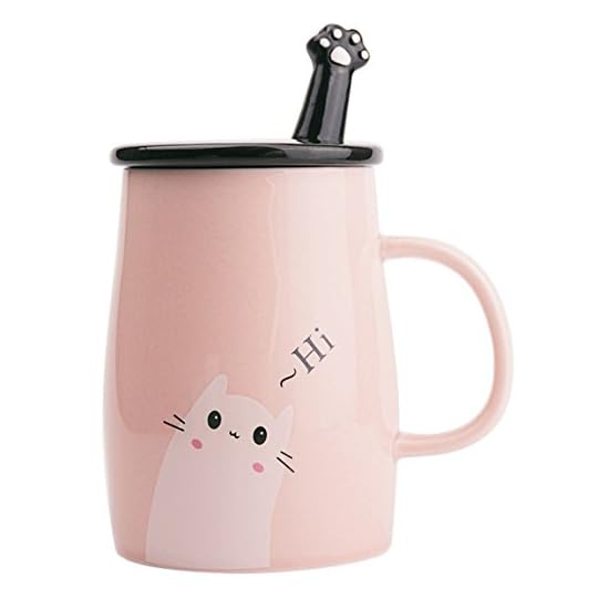 
                            Angelice Home Pink Cute Cat Mug, Funny Ceramic Coffee Mug with Stainless Steel Spoon, Novelty Coffee Mug for Crazy Cat Lady
                        