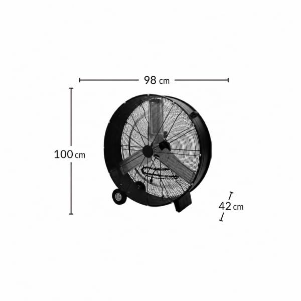 Bilake Ventilador Industrial de Suelo con Ruedas | Portátil y Cabezal Orientable | Motor AC Eficiente | Rejilla de Seguridad | Almacenes, Gimnasios, Colegios, Fábricas, Talleres (Ø98cm | 630W)