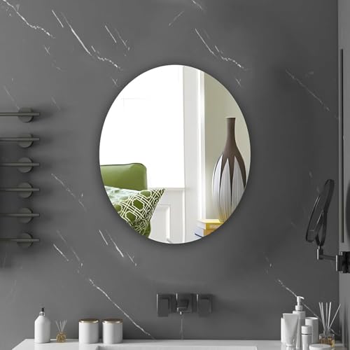 Image of PANCA Oval Adhesive Wall Mirror Sticker 21x31 cm | Unbreakable Flexible Plastic Mirror for Bathroom & Bedroom | Lightweight Wash Basin Mirror for Tiles & Home Decor