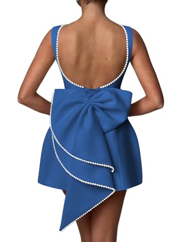 Image of Pearl Dress for Women Cocktail Dresses Back with Bow 2026 Formal Evening Gowns Ocean Blue 12