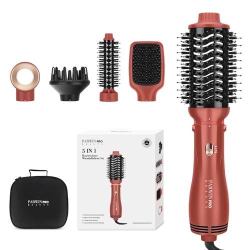 5 IN 1 Haartrockner Warmluftbürste Set, PARWIN PRO BEAUTY Multi-Styler Set Föhnbürste mit 5 Aufsätze, zum Trocknen,Glätten, Volumen und Stylen, Ionen Pflege,1100 Watt,Korallenkupfer,Geschenk