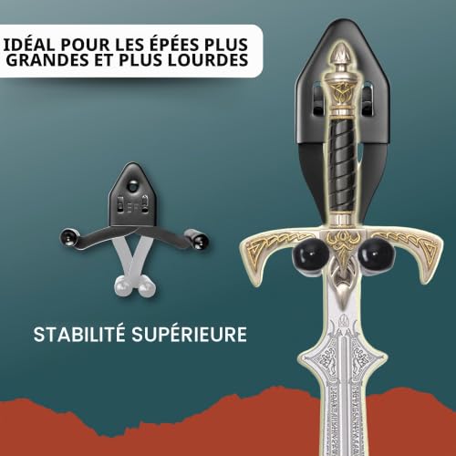 Eco-Fused 1x Support mural vertical pour épée - Accroche murale pour affichage de dague - Support multifonction réglable - Râtelier mural en acier inoxydable pour hache, dagues, couteaux (Noir) – vue 4