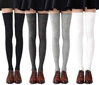 Chalier 3/4 pairs Women's Knee High Socks Over Knee Socks Thigh High Long Sock for Girl, Stretchy Striped Lady Stocking Casual