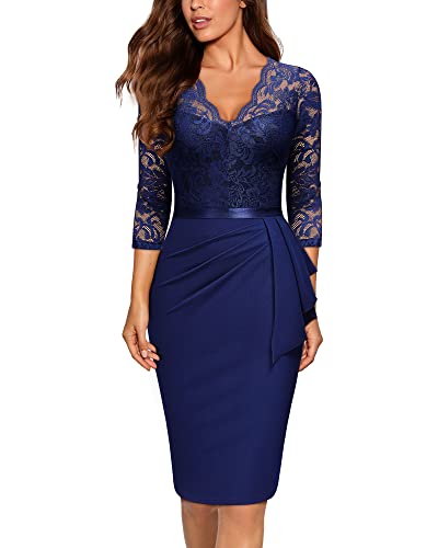 Image of Miusol Women's Retro V Neck Floral Lace Ruffle Style Cocktail Party Dress