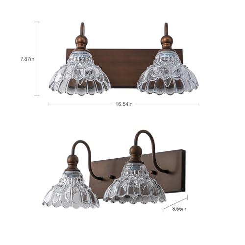 Image of EDISLIVE Vintage Vanity Light for Bathroom ORB 2-Light Bath Wall Light Fixture with Clear Flower Glass Shades 16.5 inch E12 Antique Wall Sconce for Bedroom Hallway Living Room Vanity Mirror