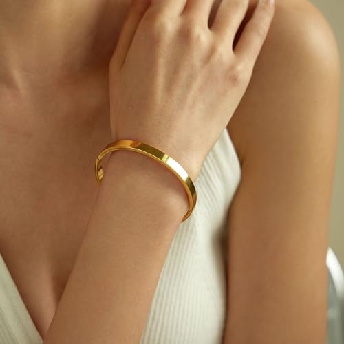 Gold Bracelets for Women, 18K Gold Plated Cubic Zirconia Bangle Bracelets Stainless Steel Eternity Crystal Oval Bracelet Cuff Bracelets for Women Jewelry3