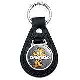 GRAPHICS & MORE Black Leather Garfield with Logo Keychain