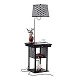 Brightech Madison Side Table with Lamp Combo with LED Bulb, Desk Lamp with USB Port, Bedside Reading Light, Modern End Table with Floor Lamp for Bedroom, Living Room, Office - Black
