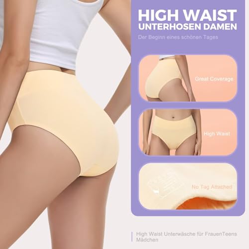 IceReco Damen Unterwäsche Unterhosen Damen Bauchweg Unterhose High Waist Baumwolle 5er Pack Slip Sportunterwäsche Schlüpfer Panties Briefs Underwear Stretch Atmungsaktiv Weich Hautfarben XXL
