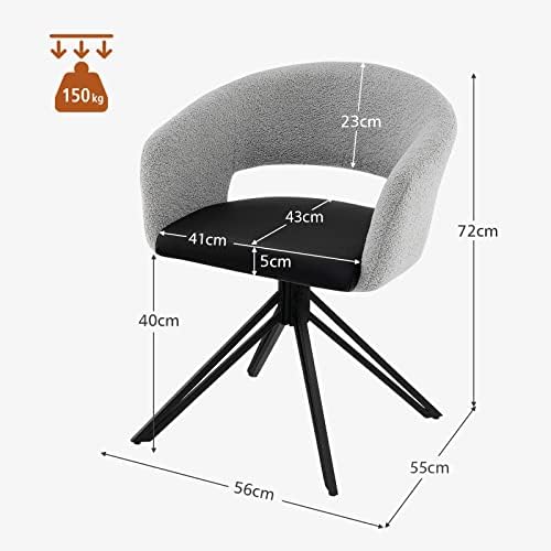 COSTWAY 360° Swivel Accent Chair, Upholstered Lounge Leisure Tub Armchair, Occasional Side Dining Chairs for Living Room, Bedroom and Office (Grey+Black, Sherpa Hollowed Back+PU Seat+Steel Legs)