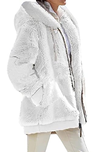 EFOFEI Femme Sweat à Capuche Veste Zip Chaude Et Moelleuse Pull Zip Chaud Et Élégant De Couleur Solide Veste à Capuchon De Couleur Lâche Blanc L Cover