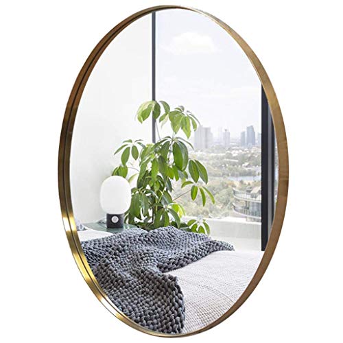 MKYOKO Espejo de Pared Espejo Redondo Moderno para Colgar en la Pared con Marco de Metal Espejo de baño, Espejo de tocador Espejo Decorativo Duradero – Dorado 50-80 cm de diámetro Decorac