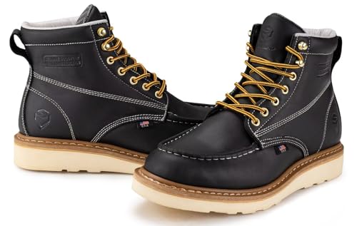 SUREWAY 6” Wedge Moc Toe Work Boots for Men - Soft Toe, Premium Full-Grain Leather, Lightweight Work Boots/Shoes, Comfort Insole, Superior Oil/Slip Resistant, Real Goodyear, EH Rated Industrial4