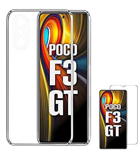 Image of Soft Flexible Silicone Back Cover Compatible with Poco F3 GT, Transparent Case + Screen Guard