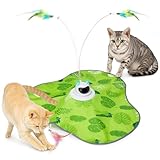 Toozey Interaktives Katzenspielzeug mit 3 abnehmbaren Federn, Elektrisches Katzenspielzeug mit Federautomatik & USB-Aufladung, Selbstbeschäftigungspielzeug für Katzen jeden Alters, Grün