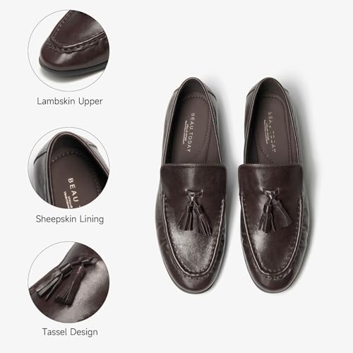 Image of BEAU TODAY Suede Tassel Loafers for Women, Slip On Flats Shoes Women Comfortable, Lightweight Ladies Loafers Shoes Dress Casual Business Driving Moccasins for Work