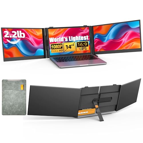 Image of Triple Screen Laptop Extender - 14 inch Portable Monitor, Ultra-Thin FHD 1080P Travel Display | Plug & Play via USB-C /HDMI for Mac & Windows Laptops (13-17 inch), Lightweight 2.2lb Aluminum Design
