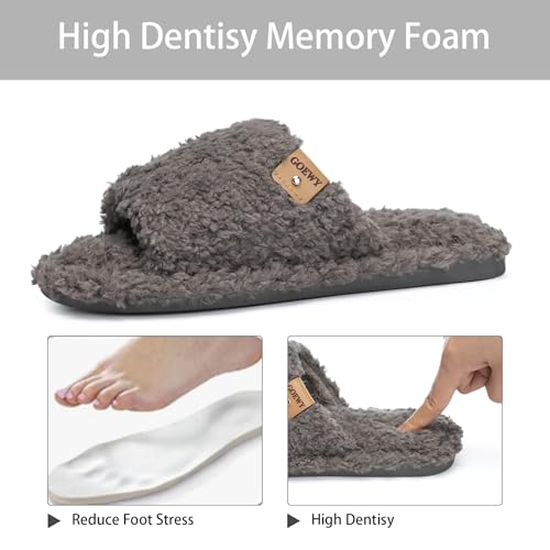 Image of GOEWY Fuzzy Open Toe Slippers for Women Indoor Cozy Memory Foam Slip On House Slides Shoes Gifts for Womens Her Mom
