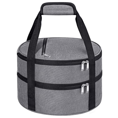 Round Double Insulated Casserole Carrier 12" Portable Pie Tote, Grey