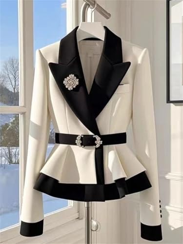 Women's Suit Blazer Notch Lapel Contrast Sash Belted Jacket for Spring Fall Office Work Formal Casual Outfits4