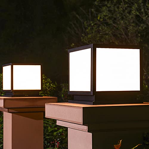 FREEDL 12W LED Lampe Pilier Portail Extérieur IP66 Étanche Traditionnelle Aluminium Lampadaire de Jardin E27 Lampe de Pilier Carrée 3 Couleur Réverbère Exterieur Éclairage pour Chemin Terrasses Patio