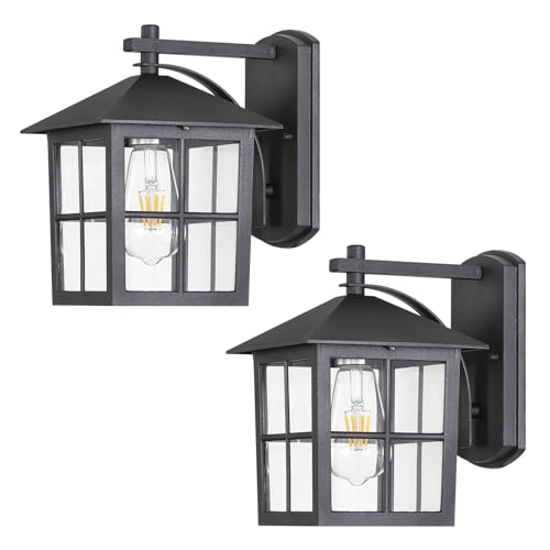 Black Outdoor Wall Light for Porch Courtyard Corridor Hallway Doorways Patio, Waterproof Outside Wall Sconce Lights Fixture, Aluminum Exterior Lantern Wall Mount Wall Lamp, 2 Pack