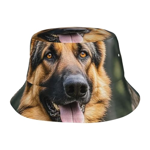 Unisex Cute Bucket Hat Summer Travel Fisherman Cap German Shepherd Beach Travel Sun Hat Outdoor Cap Black