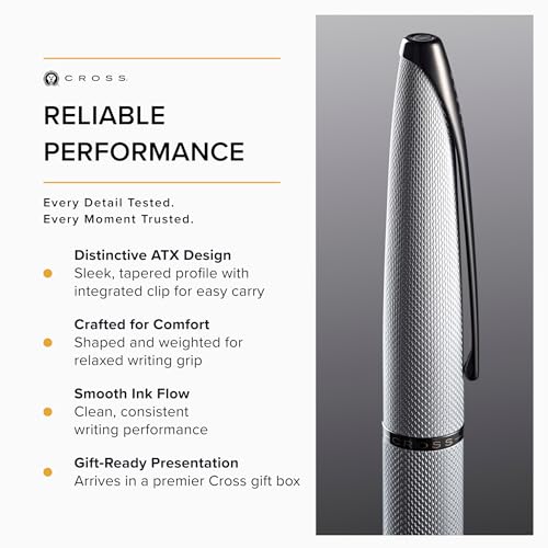 Image of Cross ATX Brushed Chrome Fountain Pen with Etched Diamond Pattern and Stainless Steel Fine Nib