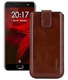 Suncase ECHT Ledertasche Leder Etui *Slim-Edition* kompatibel mit Ulefone Gemini Pro Hülle (mit Rückzugsfunktion & Magnetverschluss) Rustik-Mocca braun