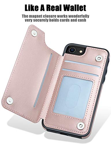 MMHUO for iPhone 7/8/SE 2020/SE 2022 Case with Card Holder,Flower Magnetic Back Flip Case for iPhone 7/8/SE 2020 Wallet Case Women,Protective Case Phone Case for iPhone 7/8/SE 2020/SE 2022,Rose Gold - Image 4