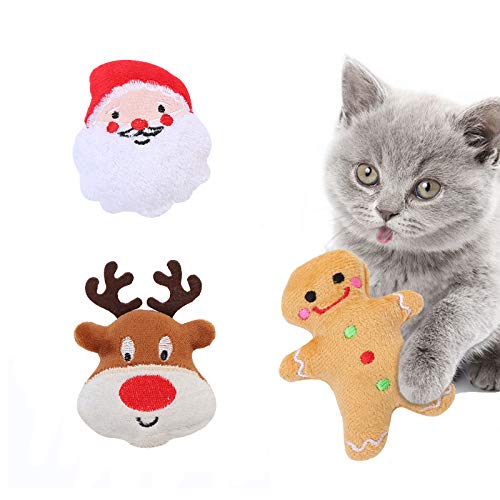 Christmas Catnip Cat Toys, 3 Pcs Interactive Kitten Toys Christmas Cat Toys for Indoor Cats Kitty Teeth Cleaning Playing Chewing Pet Play Toy Boredom Relief Cat Bite Supply Plush Gift for Cat Lovers
