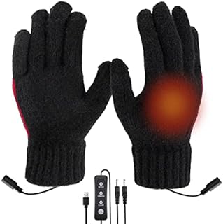 Holres USB Heated Gloves Full Fingers Heating Warm Gloves Knitting Mittens for Women Men Girls Boys Adjustable Temperature Washable Winter Warm Laptop Gloves for Indoor or Outdoor