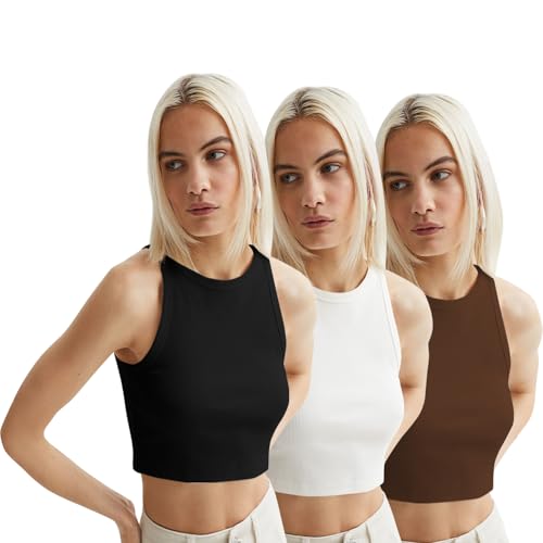 Image of KERI PERRY Tops for Women Crop Top for Women's Tank Activewear Tee Sports Western Casual Cotton Camisole Pack of 3 Combo