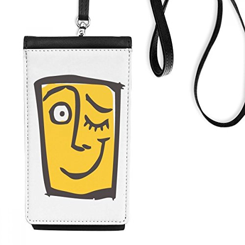 Bolso de teléfono negro en cuero sintético con diseño de emoticono guiño