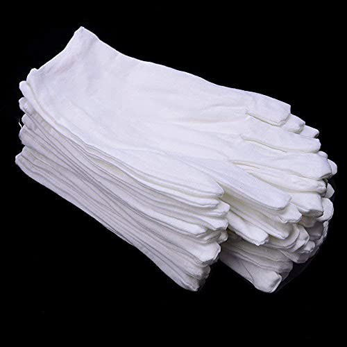 PIQIUQIU 12 Paia di Guanti in Cotone Bianco, Guanti in Tessuto Bianco, Guanti in Cotone per la Cura, Comodi e Traspiranti