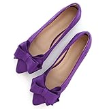 SAILING LU Bow-Knot Ballet Flats Womens Pointy Toe Flat Shoes Suede Dress Shoes Wear to Work Slip On Moccasins Purple Size 9