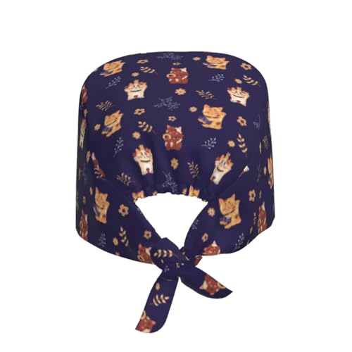Image of Surgical Caps Men Women, Scrub Cap with Sweatband Adjustable | Tie Back Nurse Cap, Nursing Breathable Working Hat, Scrub Cap, Medical Hats