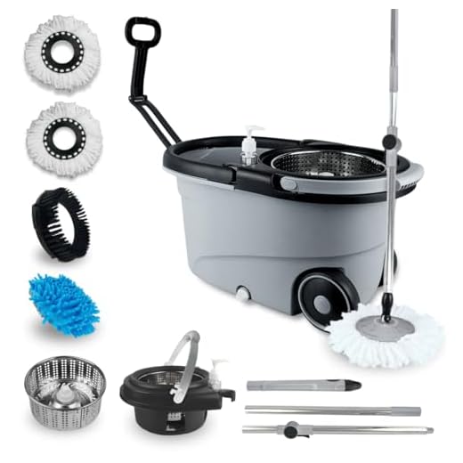 Mop Giratório Cinza 16 Litros Cabo 150cm Cesto Em Inox Alça E Roda Com Refil De Microfibra Tira Pó Limpeza Pesada -Nybc