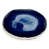 The Royal Gift Shop Single Authentic Brazilian Geode Crystal Agate Slice with Silver Plated Rim - Blue