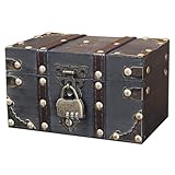 Veebmys Cofre del Tesoro de Madera Vintage con Cerradura, 18 x 11 x 10 cm, Cofre Pirata para Niños, Caja de Almacenamiento y Decoración Cumpleaños, para Juguetes, Joyas