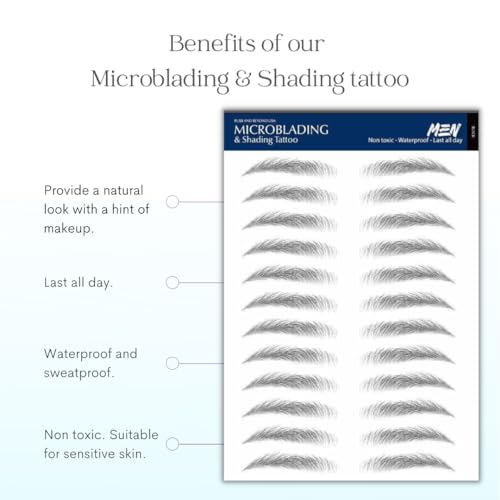 Bliss and Beyond USA | Men Waterproof Eyebrow Tattoo Stickers. A real hair stroke look. Hair replacement without surgery. Solution for hair loss. Tinted eyebrow tattoos. (MEN) (Dark Brown, Large)