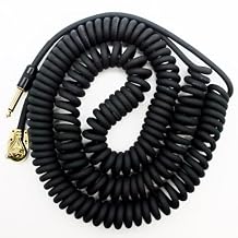 Aestivate 30ft/9m Coiled Guitar Cable Pancake Connector L-S Coil Electric Instrument Cable Curly Instrument Cable Stretchable 1/4 inch Right Angle to Straight30ft-Black