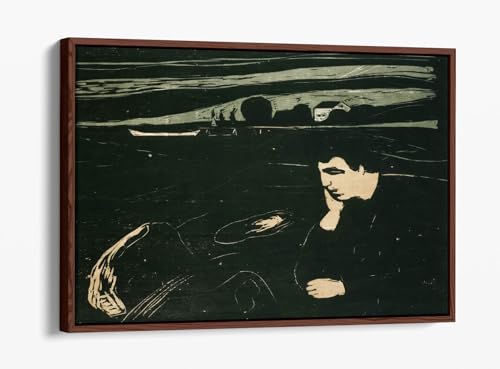 Toile Edvard Munch Melancholy III encadrée noyer : tableau de peintre célèbre de 76 x 50 cm