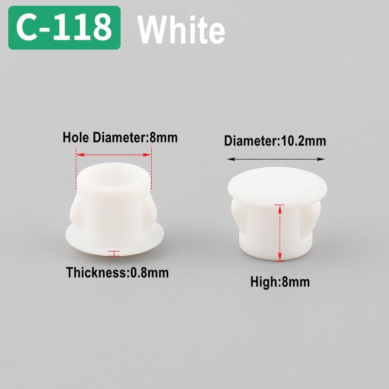 Desk Grommet，Cable Grommet， 50PCS White Furniture Hole Cover Plastic Decorative Hole Desktop Cable Grommet Black Snap Cap Round(White,8mm)