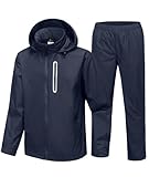 SWISSWELL Men's Waterproof Golf Rain Suit Rain Gear Jacket and Pant Outdoor Lightweight Hooded Raincoat Navy Medium