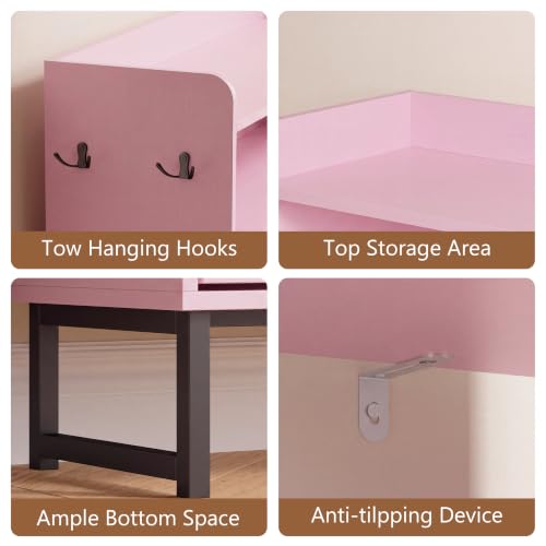 Image of Xixini Shoe Storage Cabinet with 2 Flip Drawers, Entryway Shoe Rack, Pink