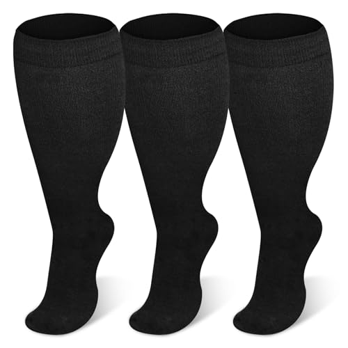 Image of Compression Socks for Women & Men Circulation 20-30mmHg Plus Size Wide Calf Knee High Compression Closed Toe Socks