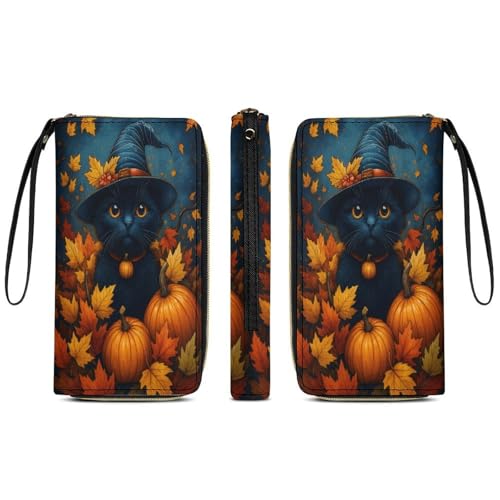 Autumn Cat Pumpkins Women's Wallet Wristlet Zipper Purse with Hand Strap Travel Credit Card Holder for Daily Use Gifts4