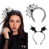 FloralGrace 2 Pezzi Accessori per Capelli di Halloween per Donne Cerchietto Rete di Ragno e Ali di Pipistrello per Feste in Costume